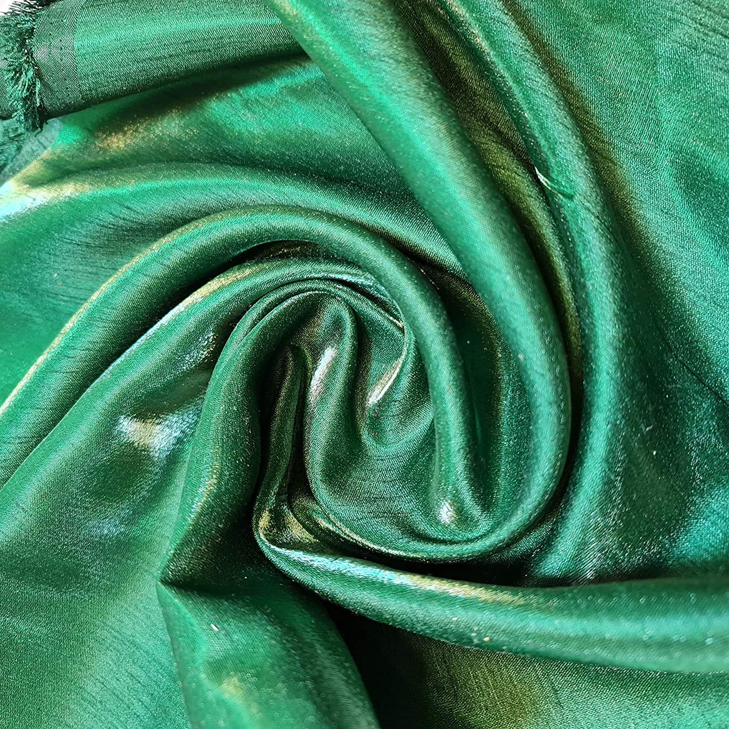 44" Wide Plain Polyester Faux Dupion Raw Silk Satin Finish Dress Craft Patch Fabric Sold by The Meter (Bottle Green, 2 Meter) — image 1