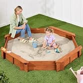 Best Choice Products Large Wooden Octagon Sandbox w/ Lid for Kids, Brown | Sand box with seating for up to 8, 220-lb benches, UV-resistant protective soft cover &amp; bottom liner for drainage