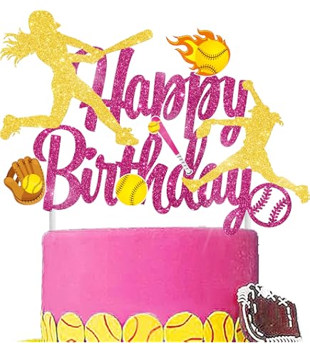 Softball Cupcake Topper - Glitter Paper Cake Decoration With Player Design, Includes Sticks For Birthday & Sports Parties - View #3