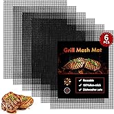 Grill Mesh Mat Set of 6, Non Stick BBQ Grill mats, Heavy Duty Grilling mats Barbecue Grill Accessories, Reusable and Easy to Clean, Works on Gas, Charcoal, Pellet Grill and More, 15.75 x 13inch, Black