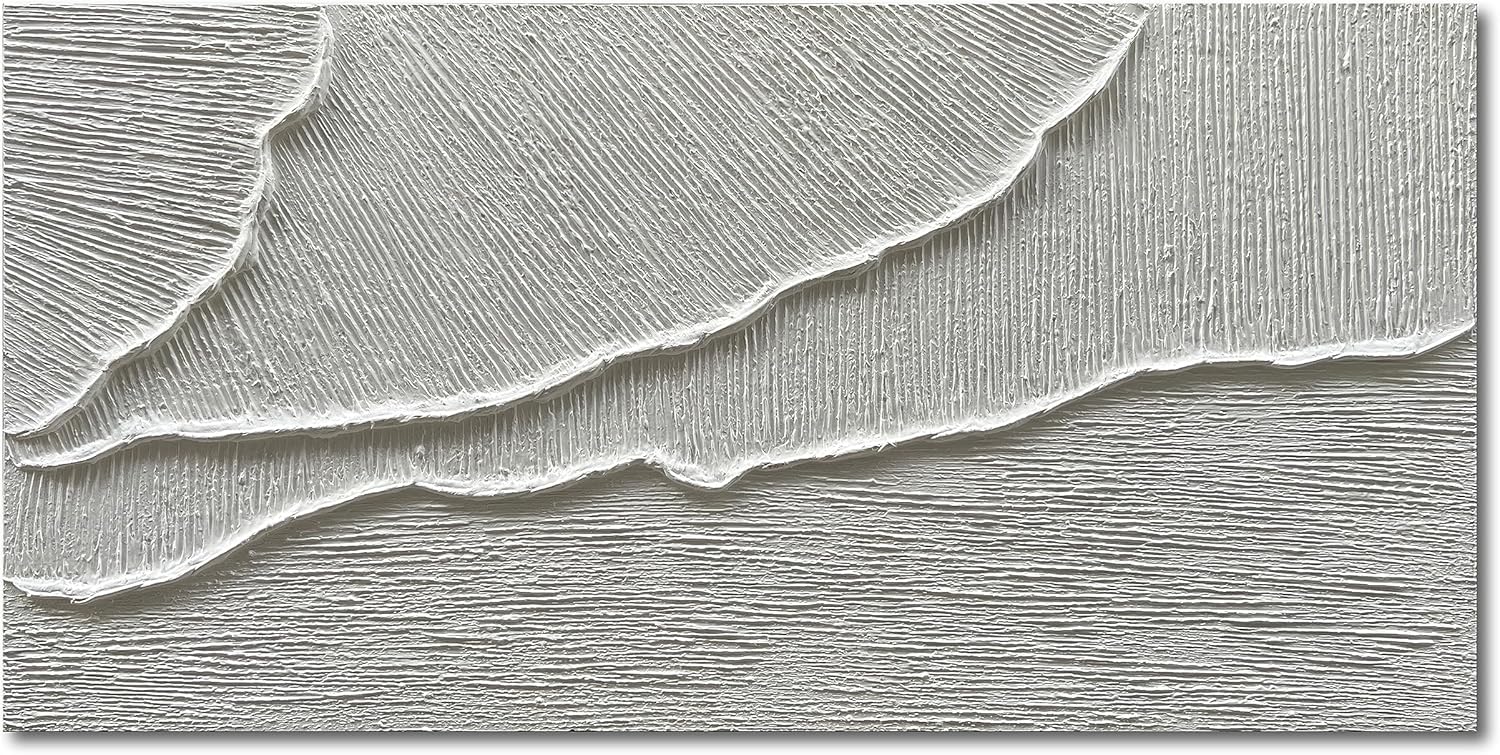Paintings - NANKAI Thick Texture White Abstract Oil Painting Thick texture Texture Beach Wave landscape Oil Painting Family Wall Art Deco Oil Painting 24X48 Inches
