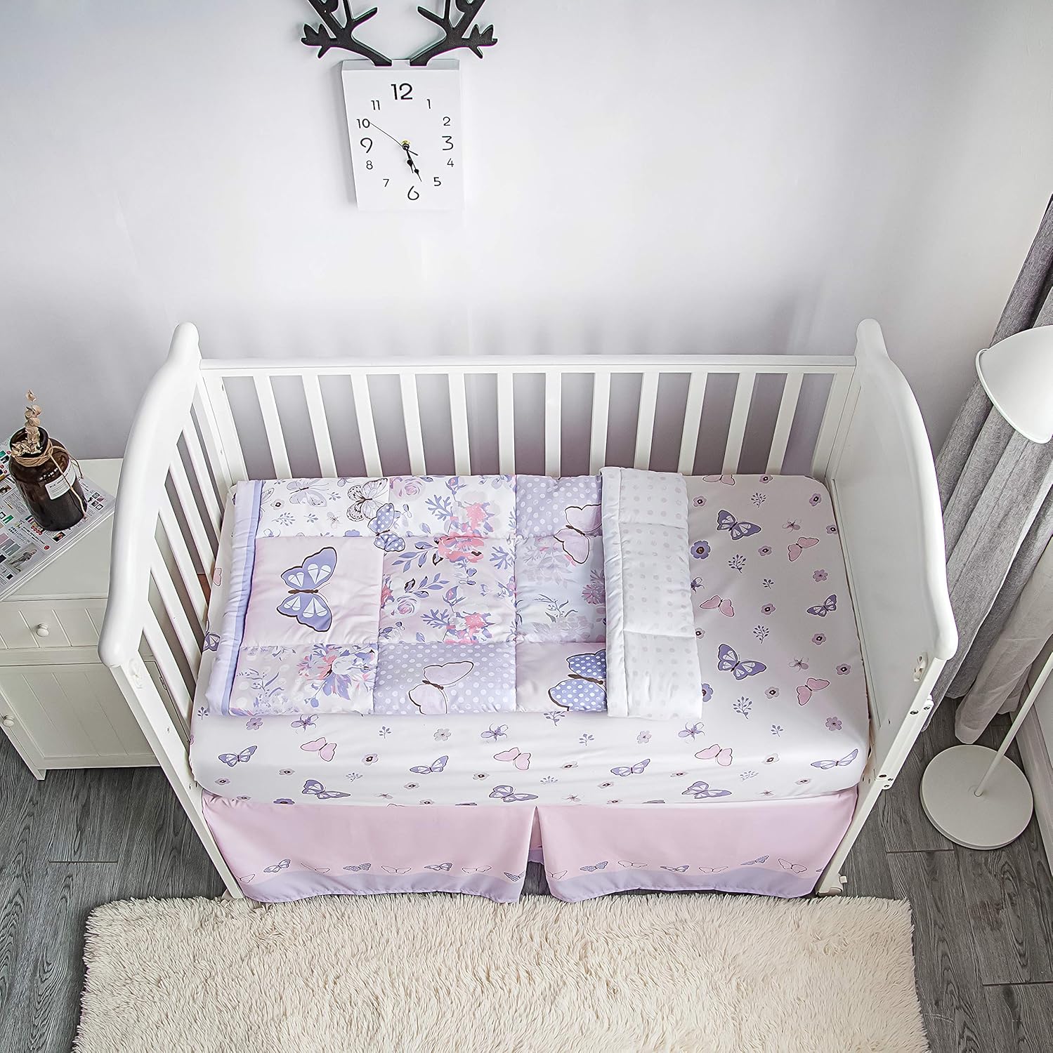 La Premura Butterfly Baby Nursery Crib Bedding Set for Girls – Butterfly 3 Piece Standard Size Crib Bedding Sets in Pastel Pink and Purple: Kitchen & Dining
