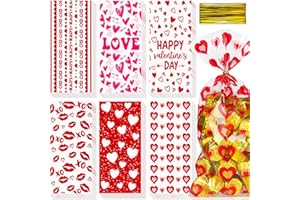 Breezy Valley Valentine's Day Teat Bags 150 Pcs, Cellophane Heart Treat Bags for Kids Class - Valentines Goodie Candy Gift Bags with Ties for Treats, Valentines Day Baggies for Candy Party Favor Bags