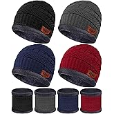 Syhood 4 Sets Kids Winter Hat and Scarf Set Warm Fleece Lining Beanie Hats Knitted Cap Scarf for 5-14 Years Boys Girls