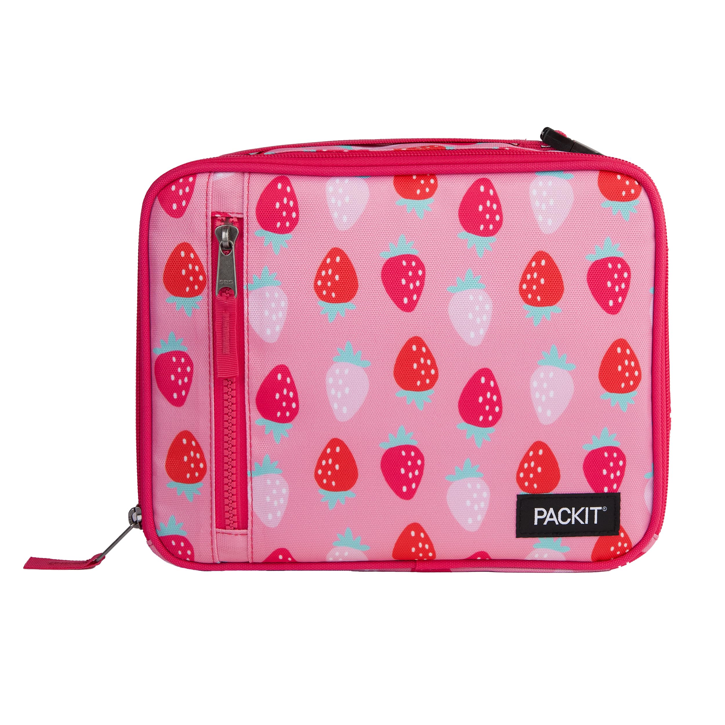 Photo 1 of PackIt Freezable Classic Lunch Box, Sweet Strawberry, Built with ECOFREEZE Technology, Collapsible, Reusable, Zip Closure With Zip Front Pocket and Buckle Handle, Designed for Fresh Lunch On the Go