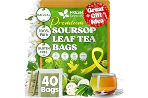 FRESHDRINKUS 40 Premium Soursop Graviola Leaf Tea Bags, 100% Natural and Pure from Soursop Leaves, Handmade, Made With Natural Materials-Corn Fiber Tea Bag, Sugar/Caffeine/Gluten Free, Hoja Guanabana Tea