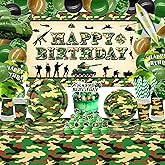 Camo Birthday Party Decoration - Army Party Supplies, Plates Cups Napkins Camo Tablecloth Happy Birthday Backdrop Balloons Ca