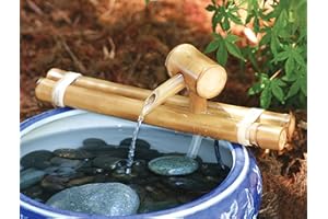 Bamboo Accents Low-Profile Deck Water Fountain, Indoor/Outdoor Bamboo Fountain with Pump, Wide Classic Nozzle, Split Resistant, DIY Zen Fountain (12" Classic)