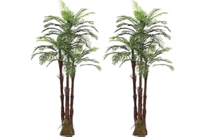 AMERIQUE Pair Gorgeous 6 Feet Triple Tropical Palm Artificial Plant Tree with Standable Trunk, Real Touch Technology, with UV Protection, Green, (Set of 2)