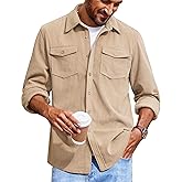 COOFANDY Men's Corduroy Button Down Shirts Jackets Casual Long Sleeve Shacket Lightweight Overshirts with Flap Pockets