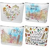 Kacctyen 4 Pack Travel Gifts Cosmetic Bag for Women, Italy | Zippered Makeup Pouches for Women Girls, Italy Souvenir Gifts for Travelers, Watercolor Landmark Theme Prints