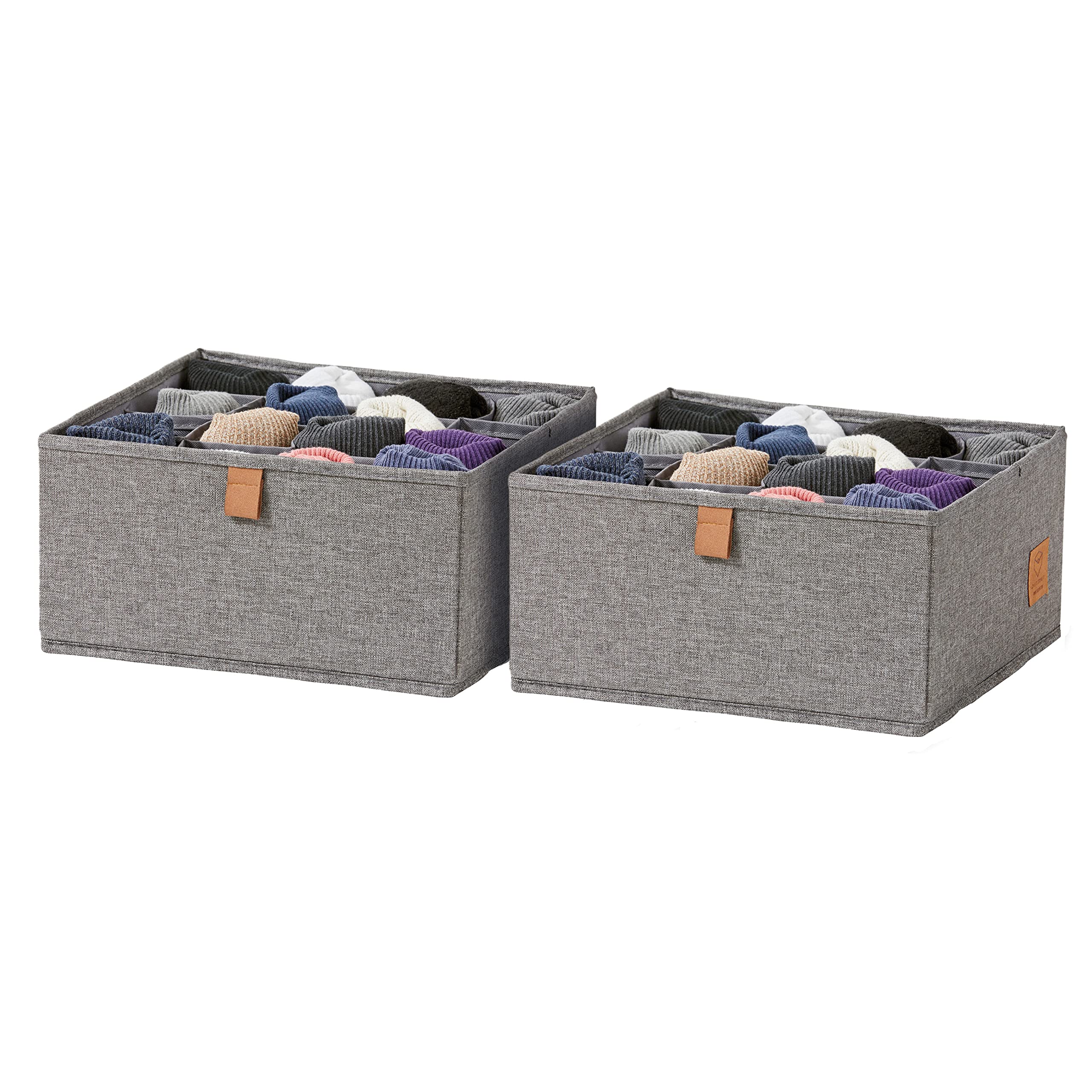 LOVE IT STORE IT Premium Drawer Organiser, 2 Pieces, Fabric Wardrobe Organiser, Set with 16 Compartments, Grey, 30 x 30 x 15 cm
