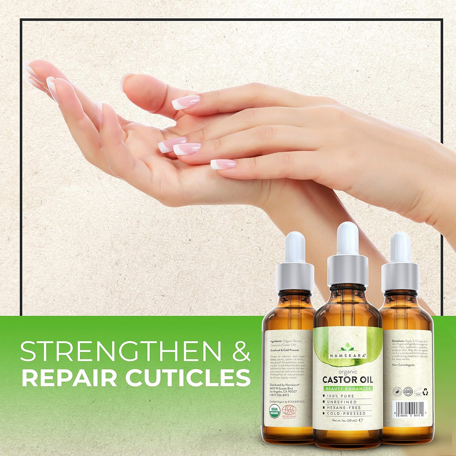 Organic Castor Oil - USDA Certified Organic 100% Pure, Cold-Pressed, Extra-Virgin, Hexane-Free. Best Carrier Oil For Eyelashes, Hair, Eyebrows & Skin (1oz): Beauty