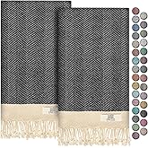 EPHESUS TOWELS Hand Towels - Set of 2 | 18" x 30" - Decorative Turkish Hand Towel for Bathroom, Kitchen, Guest, Face, Hair, Tea, Dishcloth (Herringbone, Anthracite)