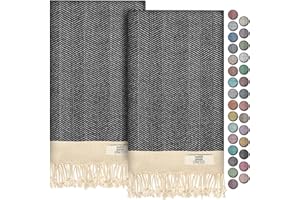 EPHESUS TOWELS Hand Towels - Set of 2 | 18" x 30" - Decorative Turkish Hand Towel for Bathroom, Kitchen, Guest, Face, Hair, Tea, Dishcloth (Herringbone, Anthracite)