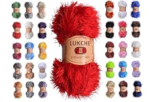 Lukche Eyelash Fun Fur Yarn Premium 100% Polyester 164 Yds (150 Mt), 3.53 Oz (100 Gr) Colorful Crochet Yarn Dıy Hand Knitting. (Red, 1 Skein)