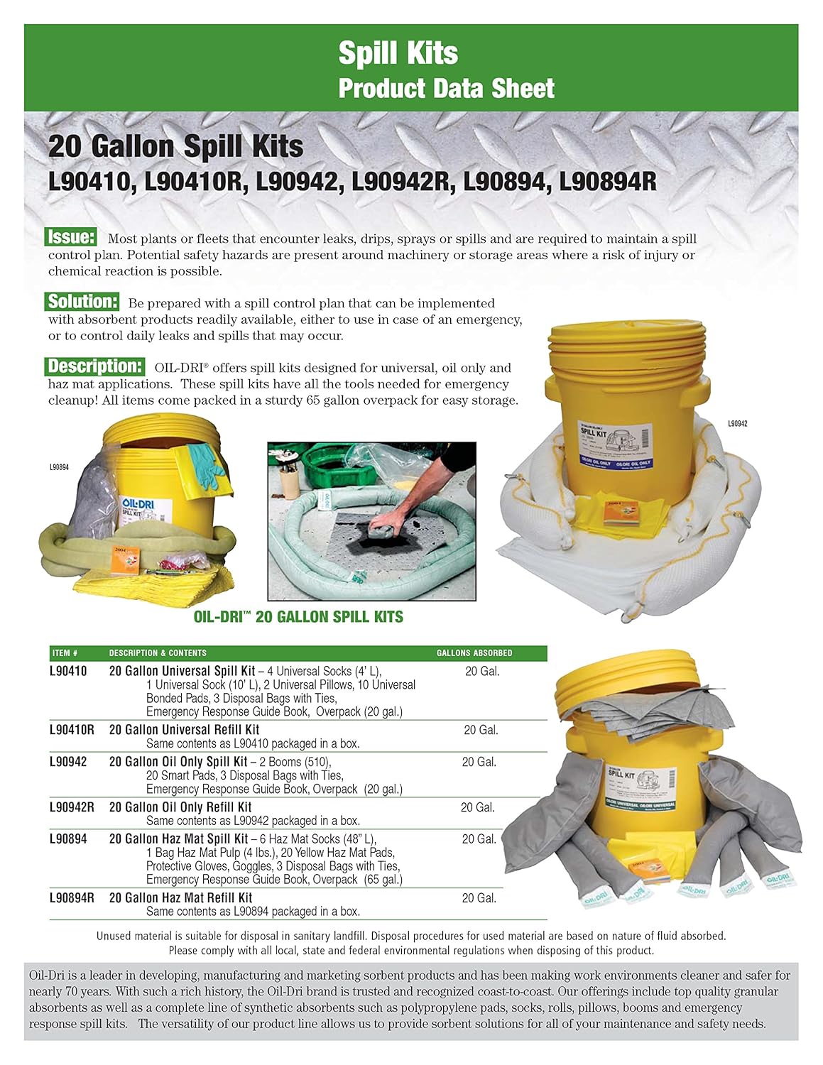 Oil-Dri L90894 20 gallon Hazardous Material Spill Kit: Industrial Spill Response Kits: Industrial & Scientific