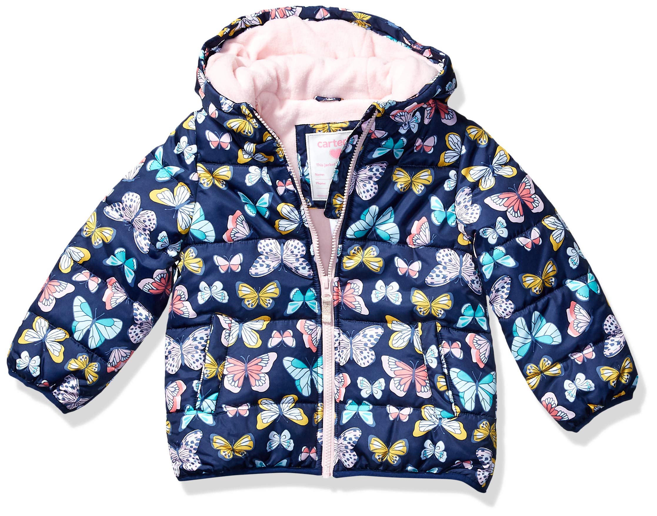 Carter's Girls' Little Fleece Lined Puffer Jacket Coat, Butterfly On