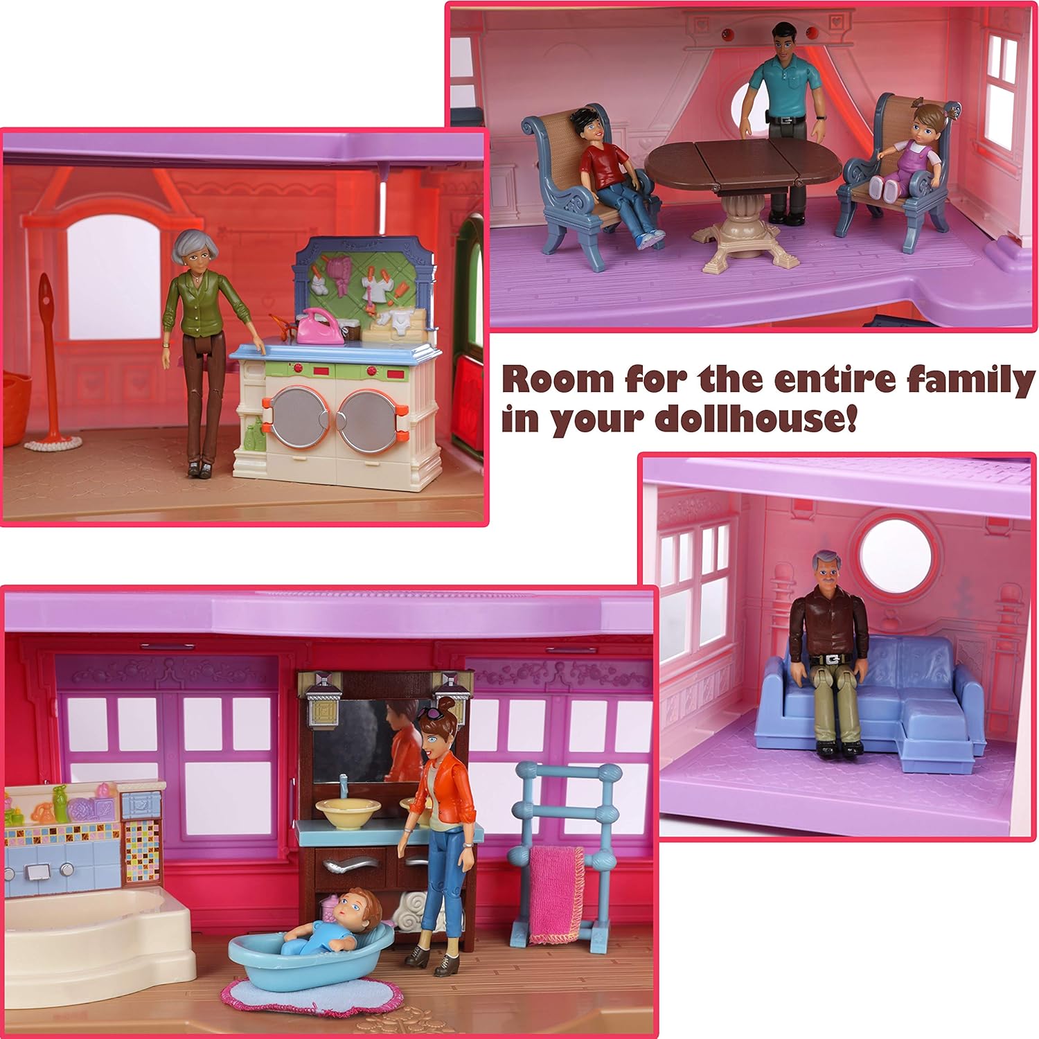 Beverly Hills Doll Collection Sweet Li'l Family Dollhouse People Set of 9 Action Figure Set - Grandpa, Grandma, Mom, Dad, Sister, Brother, Toddler, Twin Boy & Girl: Toys & Games