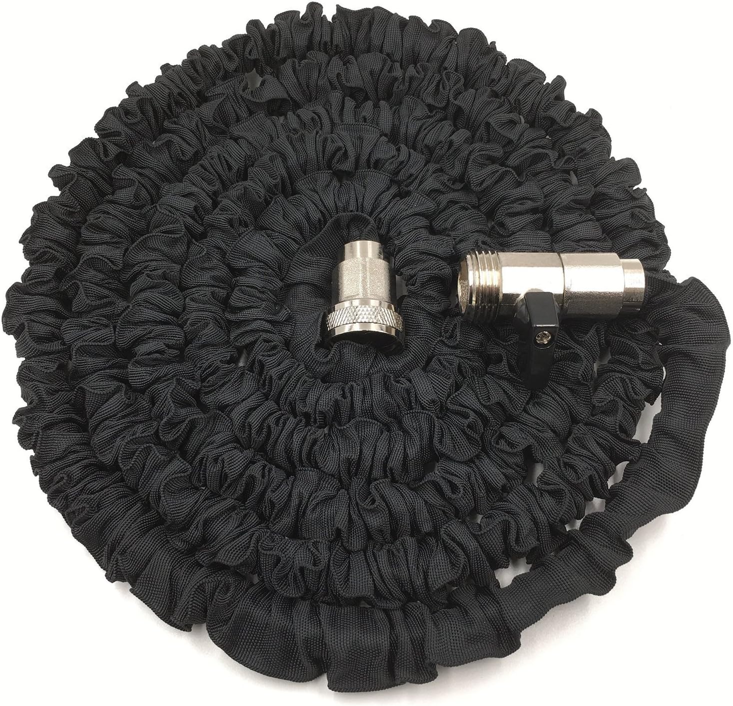 Durark 25-Feet Expandable Hose with Brass Fittings and Shut-off Valve, Black