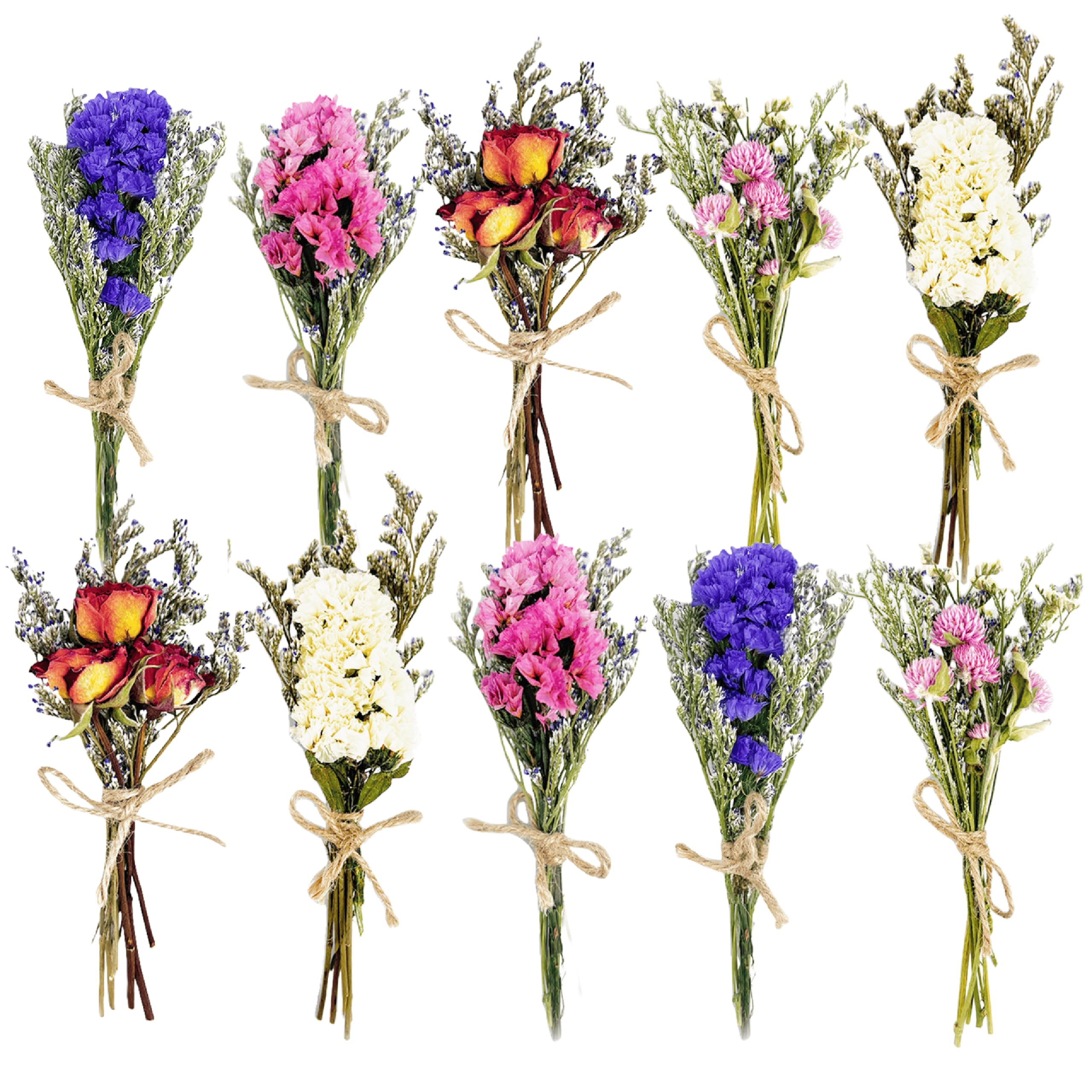 Photo 1 of 10 Pcs Mini Dried Flowers Bouquets Forget Me Not Natural Dried Flower Bundles with Stem Small Fake Wildflowers Bouquet Bulk Artificial Flower Floral Arrangement for Vase Wedding Teacher's Day DIY