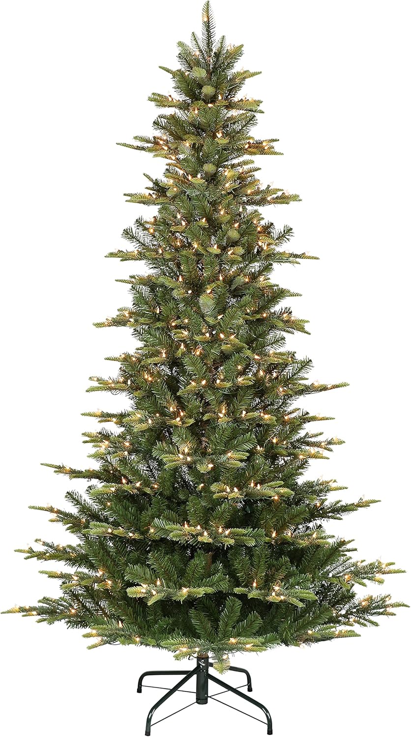 Trees - Puleo International 6.5 Foot Pre-Lit Slim Aspen Fir Artificial Christmas Tree, Green