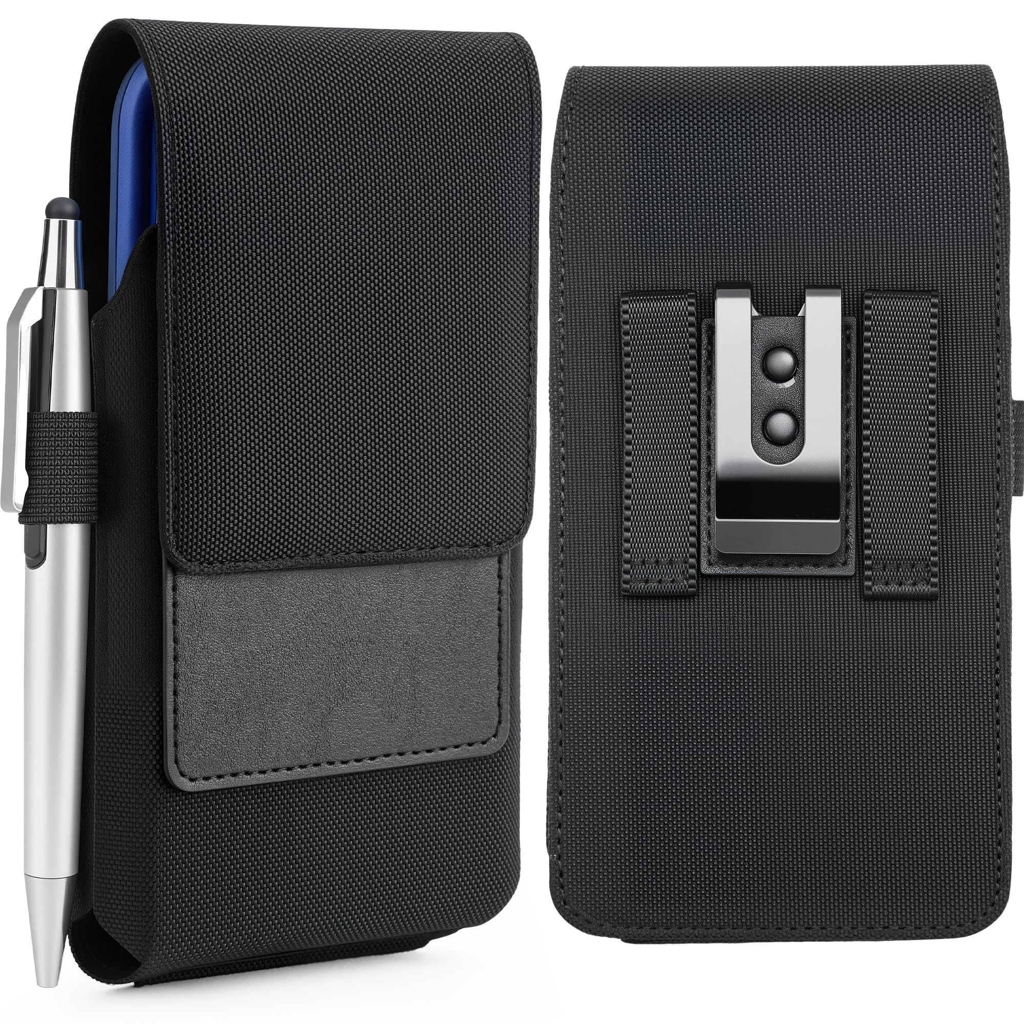 Photo 1 of Mopaclle Rugged Nylon Cell Phone Holster with Belt Clip and Loop, Compatible with iPhone 17 Pro, iPhone 16 Pro, 16, 15 Pro, Galaxy S25, S24, S23 – Fits with Case On, Belt Holder for Men and Seniors