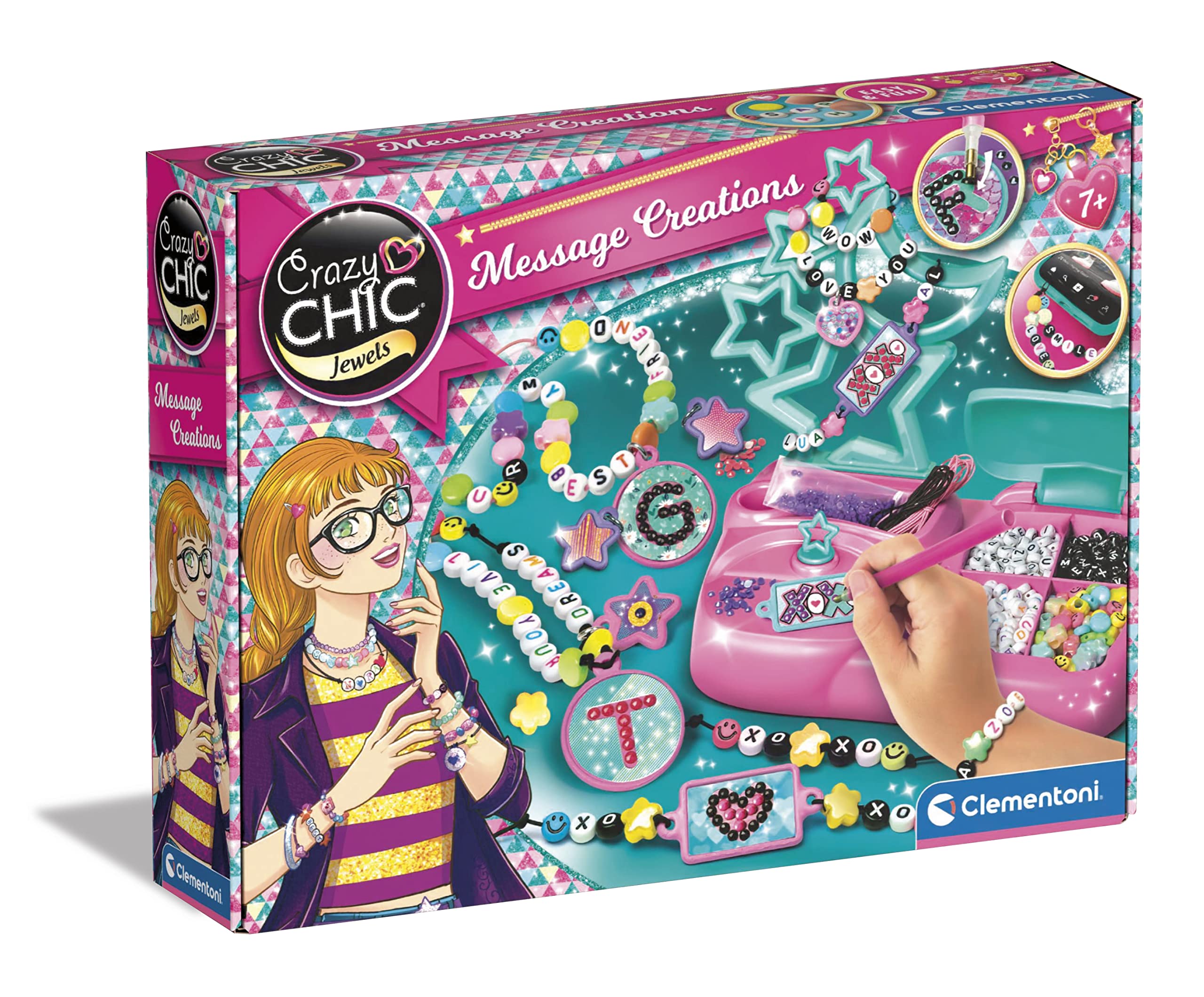Clementoni- Crazy Chic Lab: Jewellery Making Kit for Kids with Letters, Friendship Braclets, Beads & Charms (7+ Years)