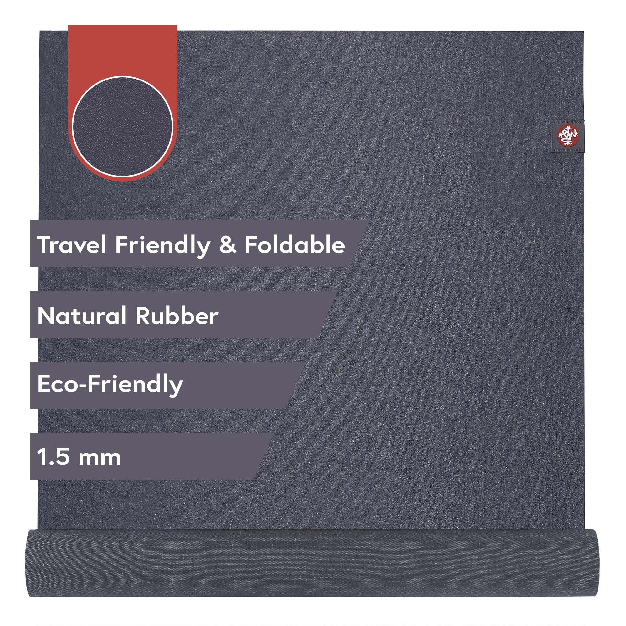 Manduka EKO Superlite Yoga Travel Mat – 1.5mm Thick Travel Mat for Portability, Eco Friendly and Made from Natural Tree Rubber. Superior Catch Grip for Traction, Support and Stability Charcoal