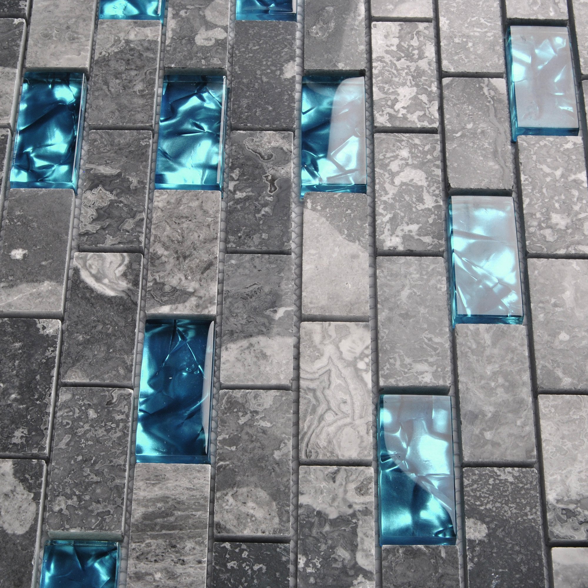 Ocean Teal Blue Glass Nature Stone Tile Kitchen Backsplash 3D Bath