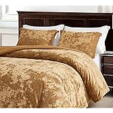 Chezmoi Collection Lux 3-Piece Caramel Gold Velvet Comforter Set Queen Size, All Season Lush Plush Velvet Bedding Set with Soft Washed Microfiber Reverse