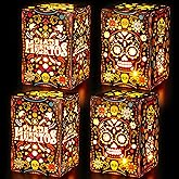 Erweicet Day of The Dead Decorations 24pcs Sugar Skull Paper Candles Holders Boxes with 24 Flameless LED Tea Lights Candles Dia De Muertos Decorations Supplies (TD-LB)