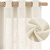 LAMIT Natural Linen Semi Sheer Curtains 45 Inch Length for Bedroom | Light Filtering, Short Window Panels, Linen Textured, Drapes for Kitchen, Bronze Grommet, Cream Ivory, 2 Panels, 52 X 45 Inch