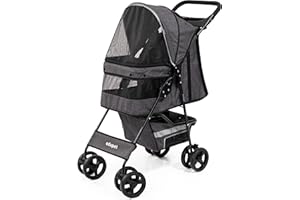 BAYER Edupet: Pet Stroller: Grey & Black - 33 lb Capacity - Includes Storage Basket, Transport Dogs & Cats, Pets, Foldable Design, 4 Swivel Wheels