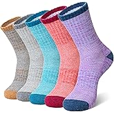 Eocom Merino Wool Hiking Socks for Women & Men Thermal Winter Warm Work Cushion Outdoor Crew Boot Socks 5 Pairs