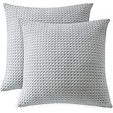 100% Egyptian Cotton 600 TC Waffle Weave Throw Pillow Covers 2 Pack, Ultra Soft Breathable Euro Pillow Shams Covers, Decorative Cushion Covers for Bed Couch Sofa Car, No Insert, Grey, 26" x 26"