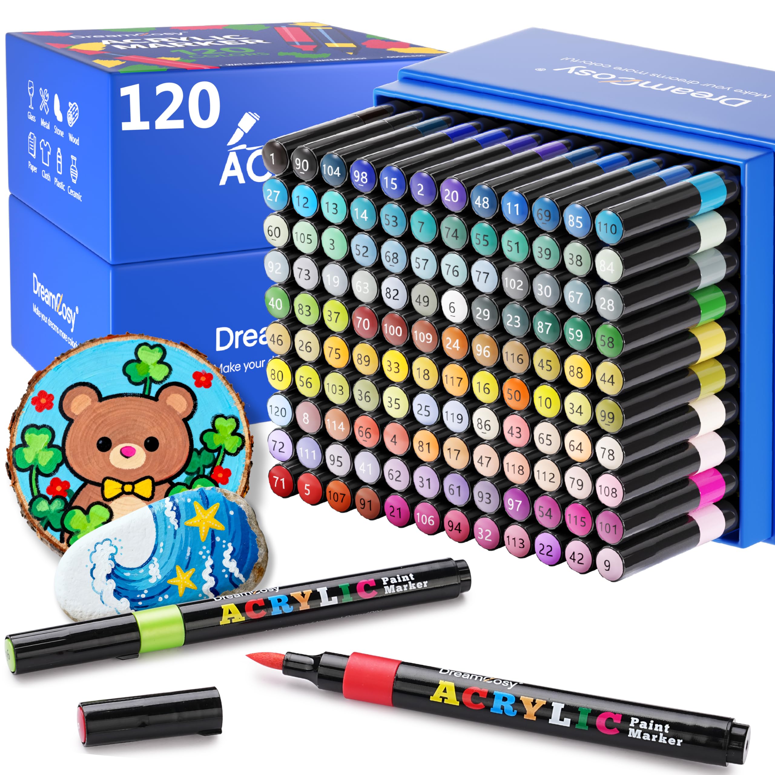 Photo 1 of **Only 44** 120 Colors Acrylic Markers Set,Brush Tip Acrylic Paint Pens for Painting on Rocks, Canvas, Ceramic, Wood, Glass - Perfect for Artists and Adults - DIY Crafts, Holiday Decorations & Art Supplies