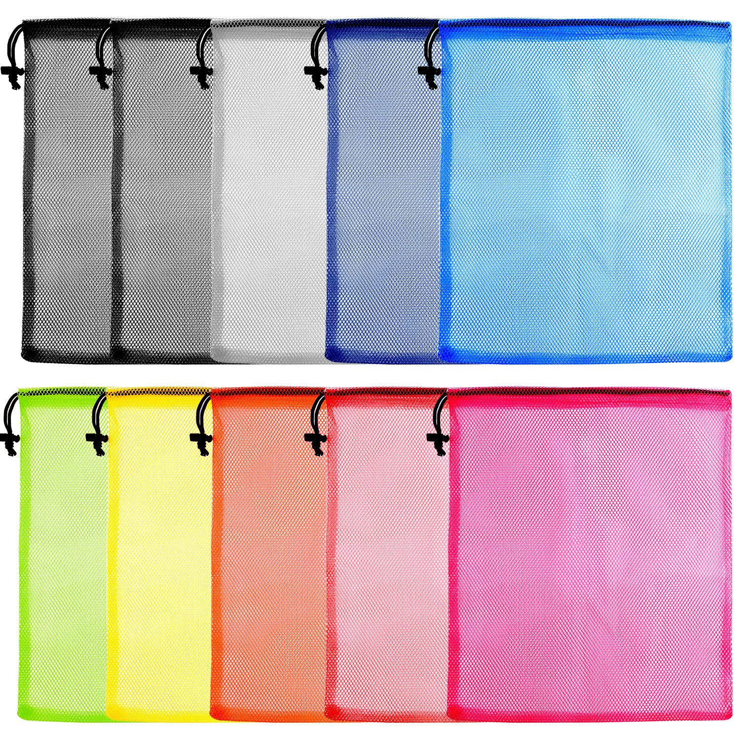FEPITO 10 Pcs Mesh Drawstring Bag, Laundry Bag, Mesh Stuff Sack, Golf Ball Bag, Nylon Mesh Bag for Storage, Travel and Sports (Colorful 10pcs, 34cm*40cm/13"x15")