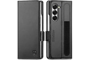 SHIELDON Case for Galaxy Z Fold6 7.6", Genuine Leather Wallet Case with S Pen Holder, RFID Blocking Card Slot, Kickstand, Magnetic Closure Protective Case Compatible with Galaxy Z Fold 6 2024 - Black