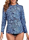 Halcurt Women's Long Sleeve Rash Guard Swim Top