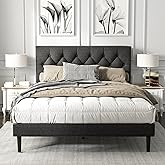 HAOARA Full Size Platform Bed Frame with Upholstered Button Tufted Headboard, Mattress Foundation with Wooden Slat Support, Noise Free, No Box Spring Needed, Easy Assembly, Dark Grey