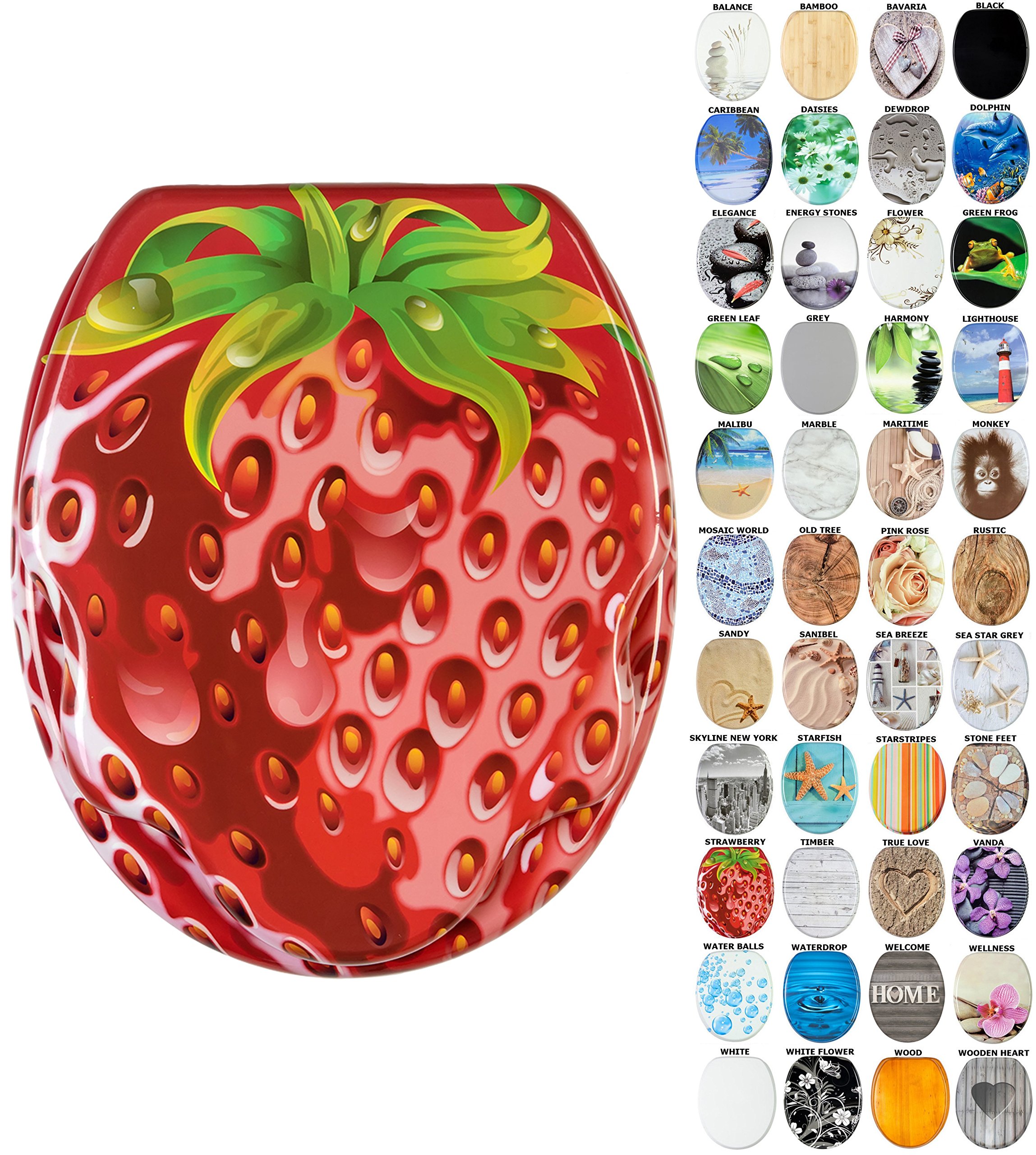 Sanilo Soft Close Toilet Seat, Wide Choice of New Toilet Seats, Stable Hinges, Easy to Mount (Strawberry)