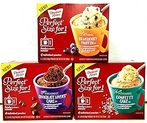 Duncan Hines Perfect Size for 1, Blueberry Muffin, Chocolate Lovers, Confetti Cake (Variety Pack of 3)