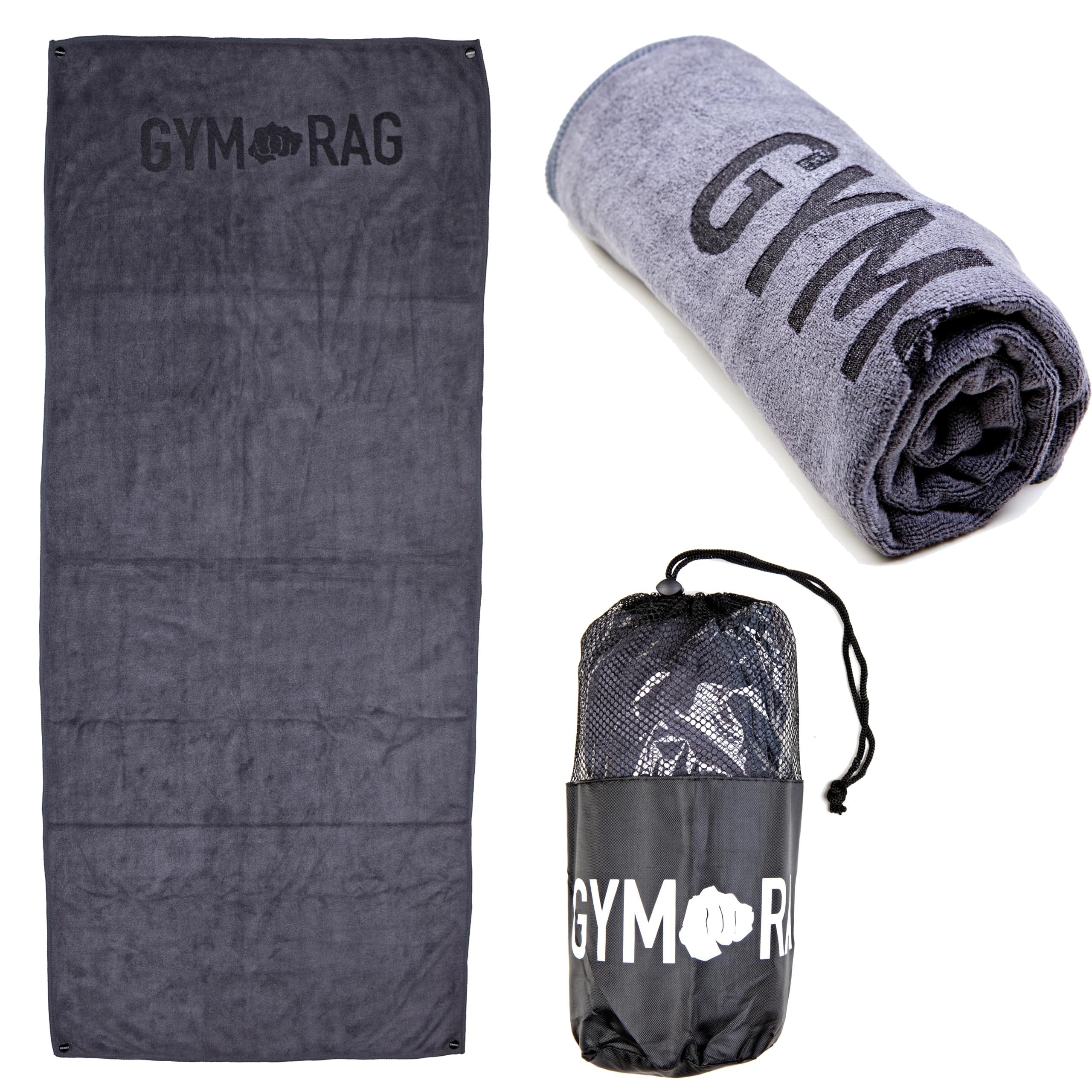 Microfibre towel120x50cm 400gsm Dual Use with Poppers - compact, ultra lightweight & quick dry towel - the perfect gym, travel & beach towel - swimming towel for sports, camping & hiking (Grey)