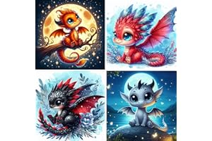 FLAJZ Paint by Numbers Kit for Kids, 4 Pack Easy Kids Paint by Number Kits Age 5-8, DIY Color Canvas Painting for Kid Ages 4-12, Cute Animal Oil Painting Suitable for Home Decoration, 8x8 Inch