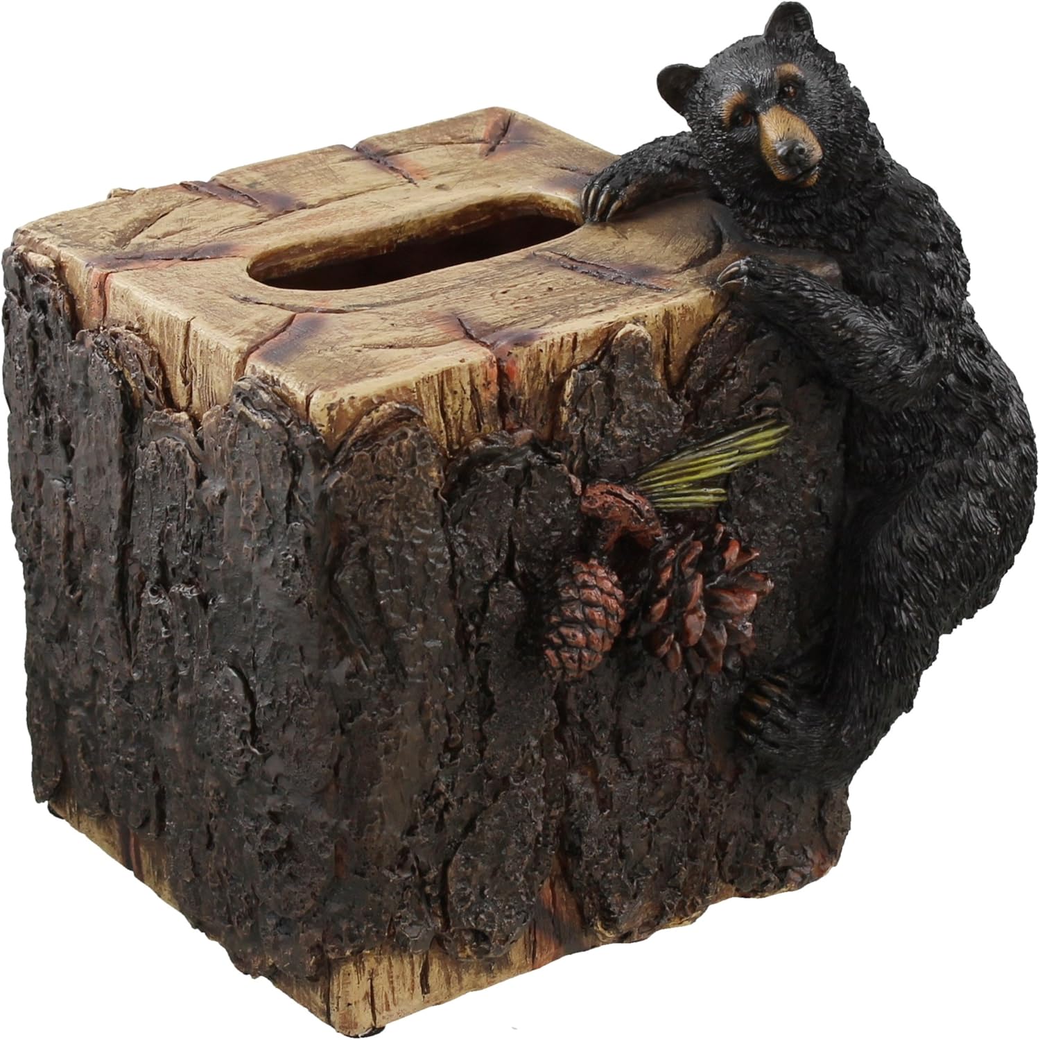 Decorative Black Bear / Pinecone Rustic Square Tissue Box Cover