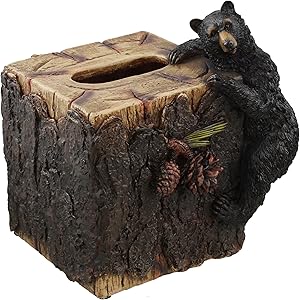 Decorative Black Bear / Pinecone Rustic Square Tissue Box Cover
