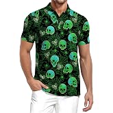 OCURHU Halloween Shirts for Men Funny Horror Hawaiian Polo Shirt | Casual,Dry Fit,Quick Dry,Moisture Wicking,Golf Tops