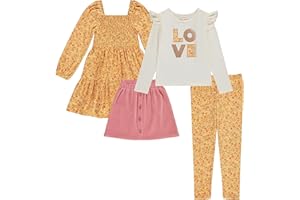 BTween Girls' 4-Pack Fall Outfit: Dress, Skirt, Tee, Leggings, Cotton Blend, Sizes 4-12