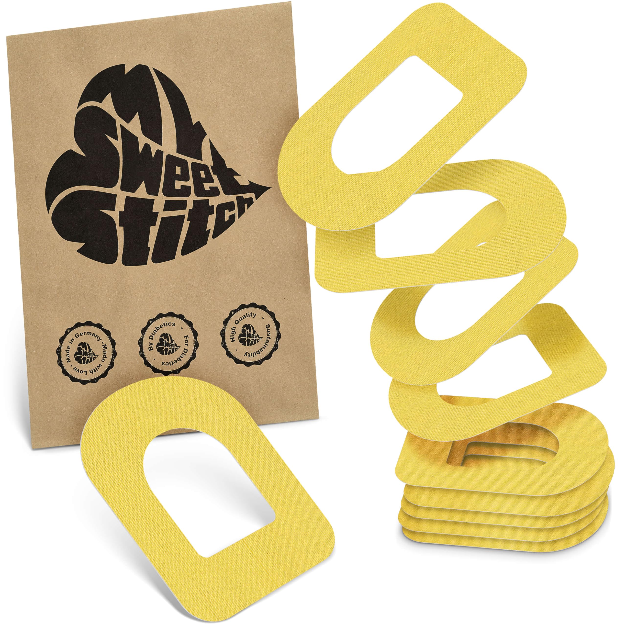 MySweetStitch - 10 x Omnipod Patches, Ring Patch Ø 95 x 72mm, Waterproof, Breathable, Skin-Friendly, Made in Germany, Yellow